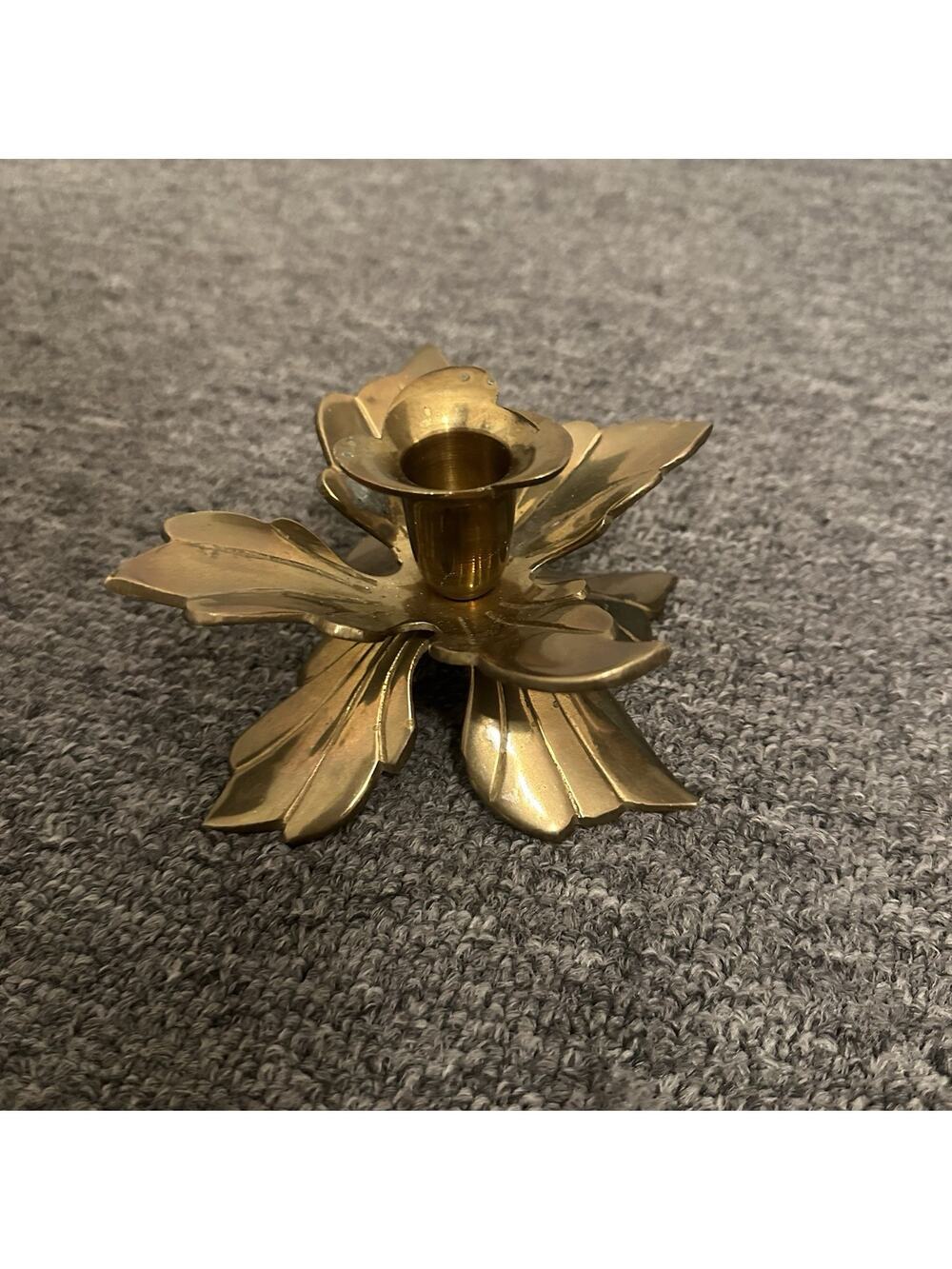 Vintage Solid Brass Floral Poinsettia Candle Holder